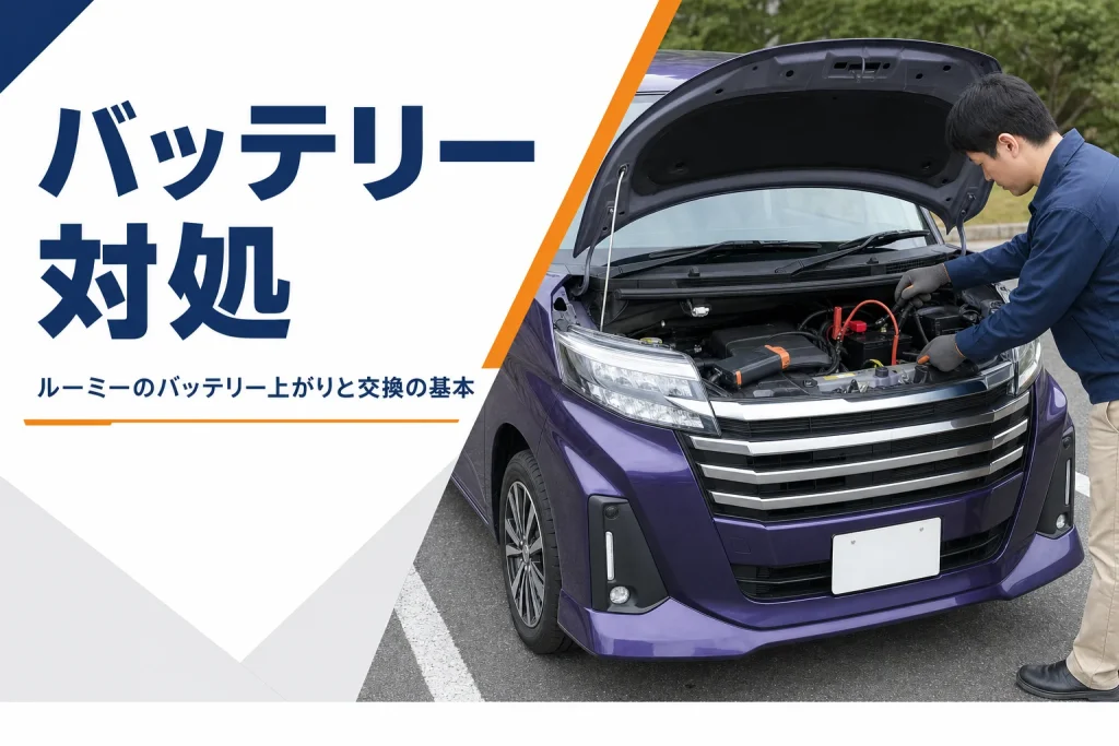 ルーミーのバッテリーにケーブルをつなぐイメージ