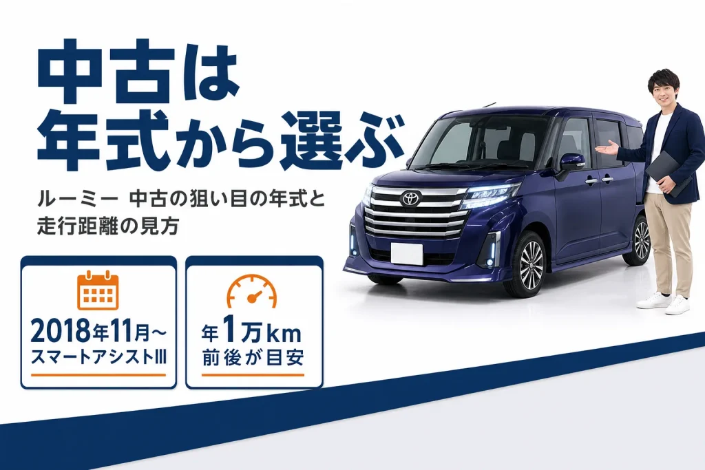 ルーミーの中古車を年式と走行距離で選ぶ目安を示したアイキャッチ