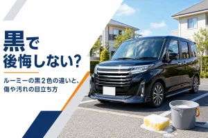黒いルーミーと洗車道具のイメージ