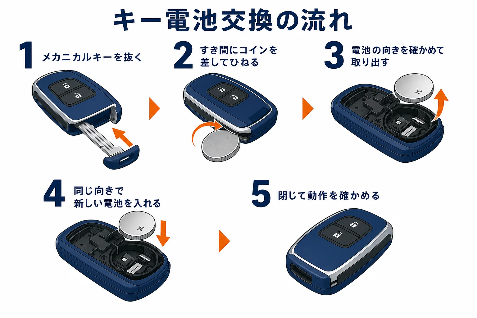 ルーミーのスマートキー電池交換の手順の図解
