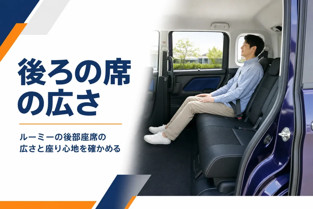 ルーミーの後部座席の広さを紹介するアイキャッチ