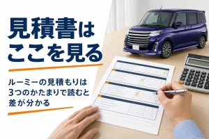 ルーミーの見積書の項目を確認している手元