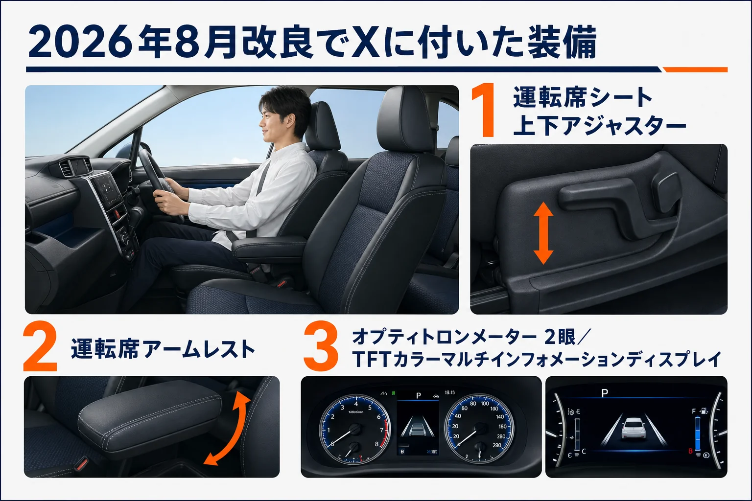 2026年8月の改良でルーミーXに付いた内装装備の図解
