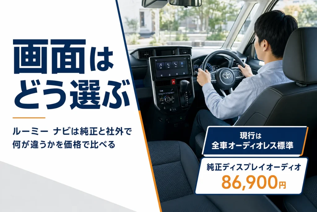 ルーミーの画面まわりの選び方と純正ディスプレイオーディオの価格を示したアイキャッチ