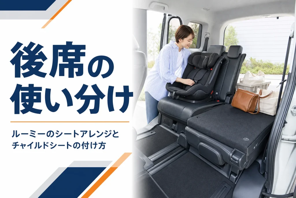 ルーミーのシートアレンジとチャイルドシートを紹介するアイキャッチ