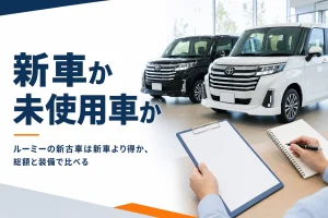 ルーミーの新車と未使用車を見比べるイメージ